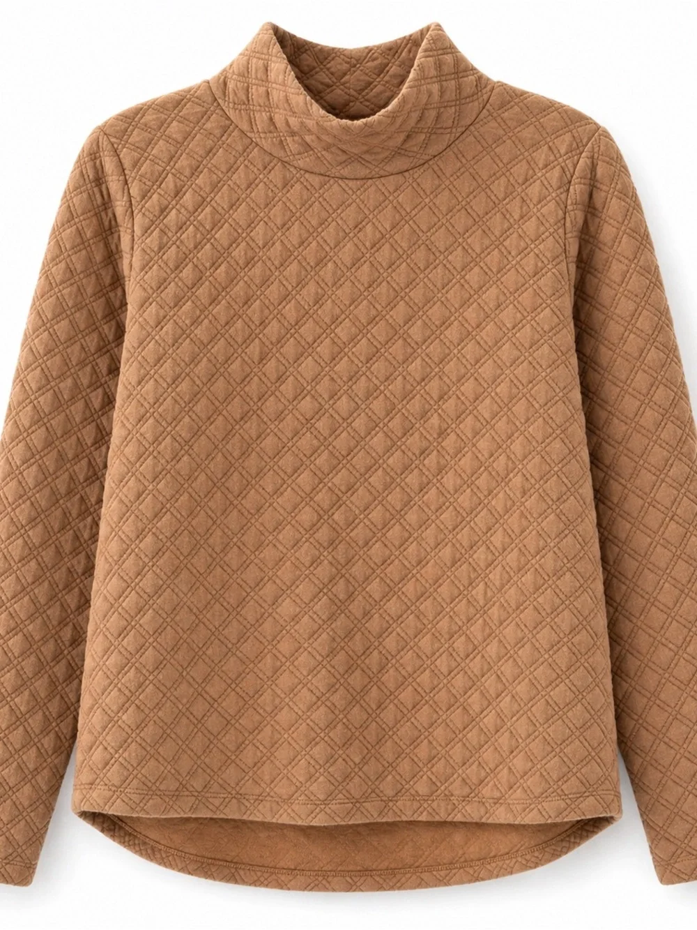J.Crew Quilted Funnel Neck Sweatshirt M Camel Tan Textured Pullover